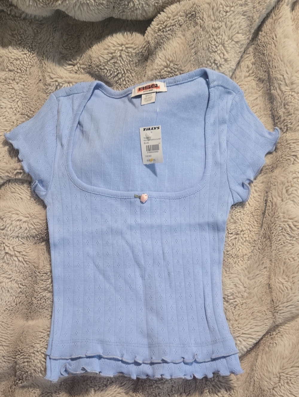 Tilly's Women's Light Blue Ribbed Scoop Neck Knit Top Xs